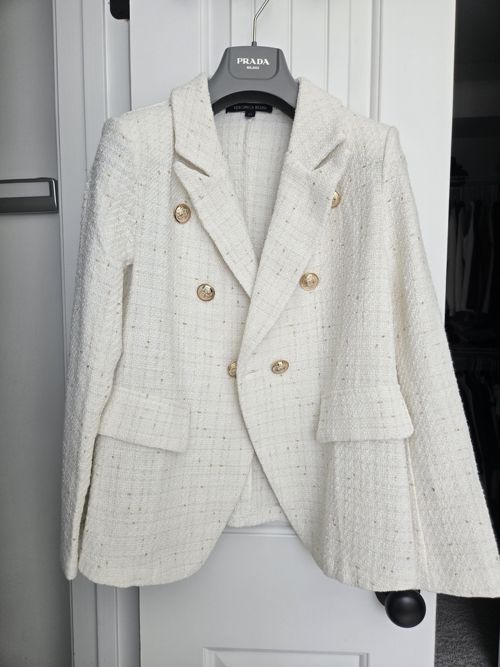 Veronica Beard Women's White Tweed Double-Breasted Blazer